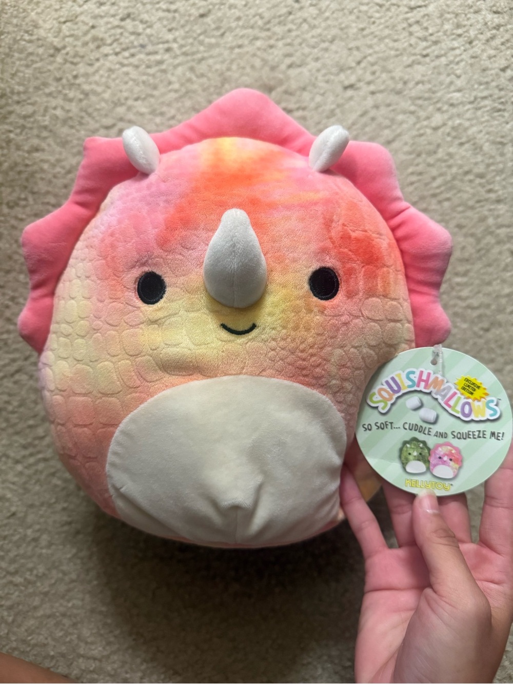 Squishmallows Trinity the Triceratops, 8 inches, Original Version